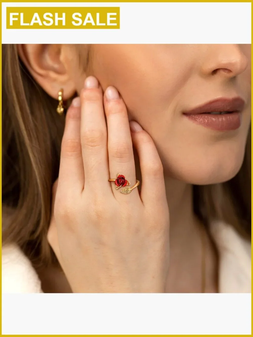Stackable Rose Flower Ring Adjustable Band Sz 5-10